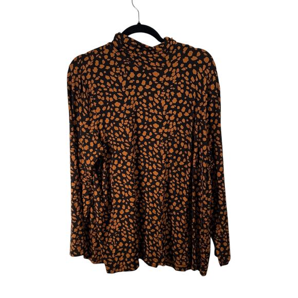 Chicos Touch of Cool Brown Cheetah Turtleneck Shirt Preppy Office Women 4 US XXL - Picture 1 of 6
